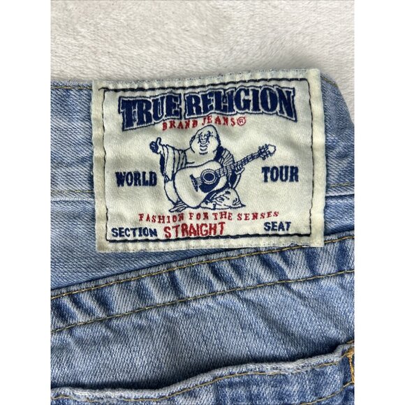True Religion Jeans Mens Light Blue Size 31 x 32 with Red Stitch Made In USA Y2K - Picture 7 of 11